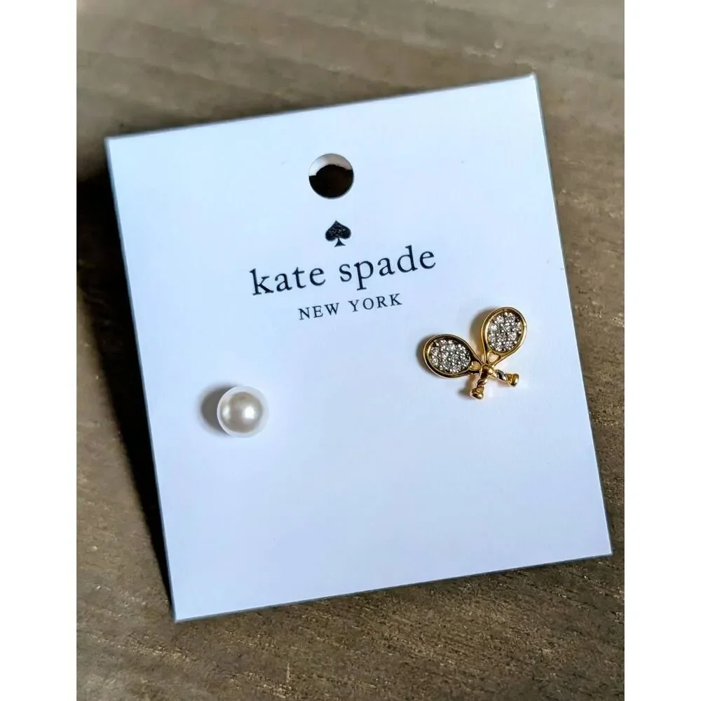 KATE SPADE NY Queen of the Court Tennis Racquet Pearl Stud Earrings
